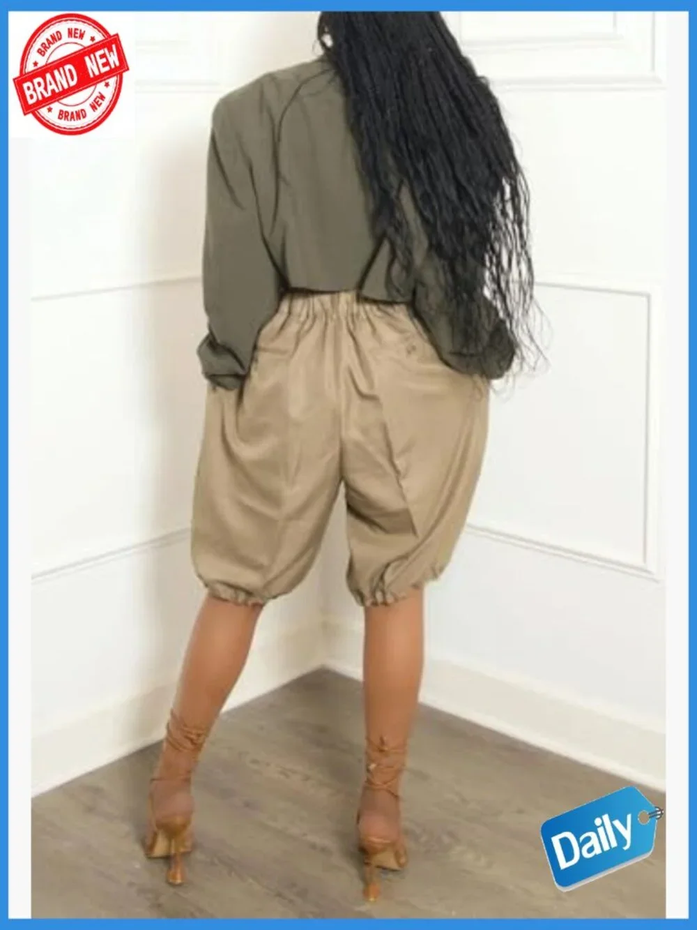 Women's Wide Leg Bloomer Shorts Baggy High Waisted Bermuda Lantern Balloon